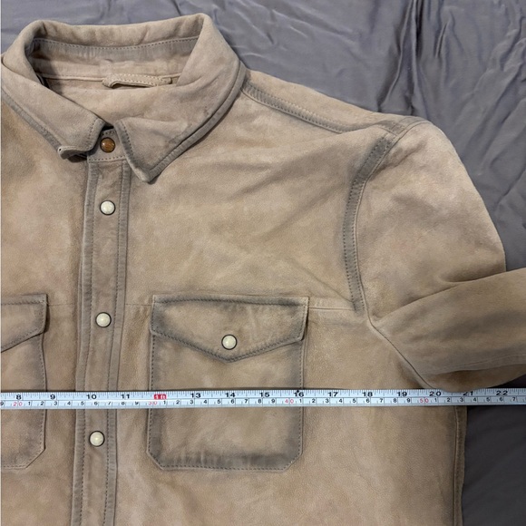 $698 NWT John Varvatos Suede Jacket 48 Tan Men's Lionell Leather Button Shirt - Picture 9 of 13